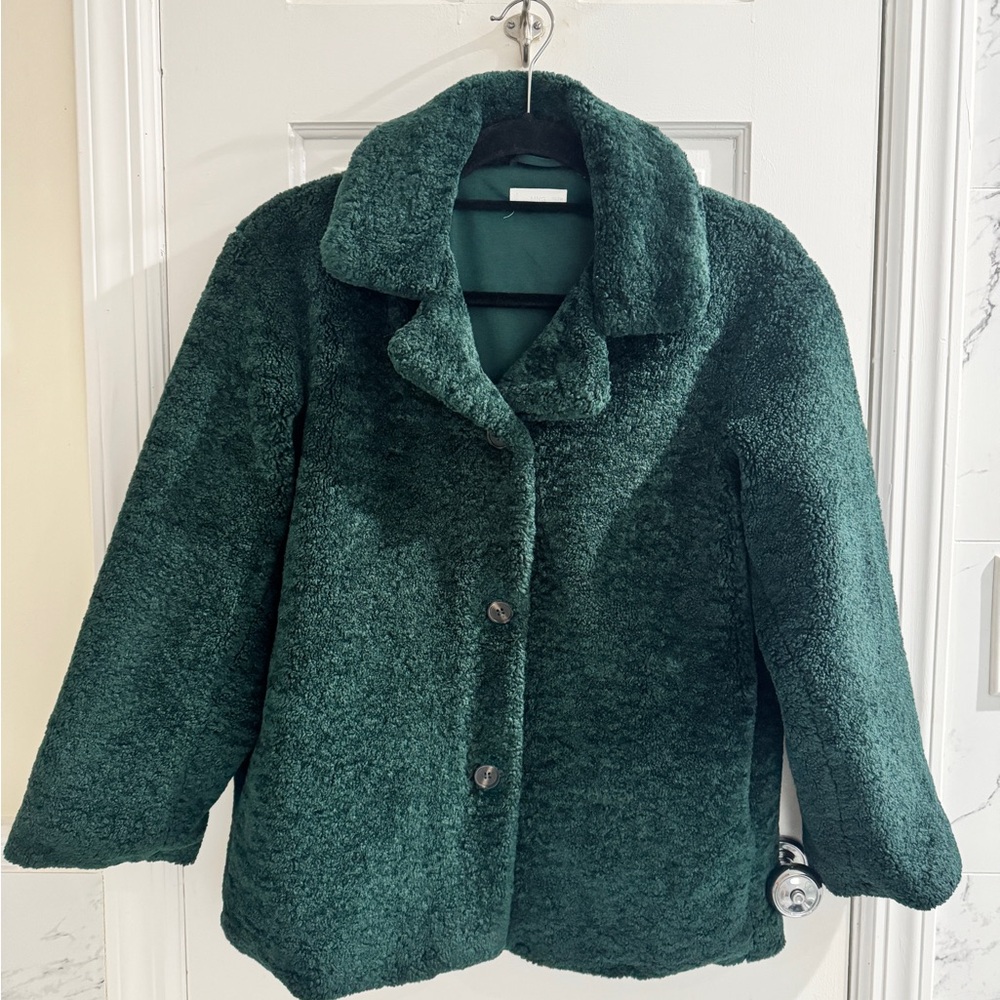 Mango Kids Faux Fur Coat Dark Green